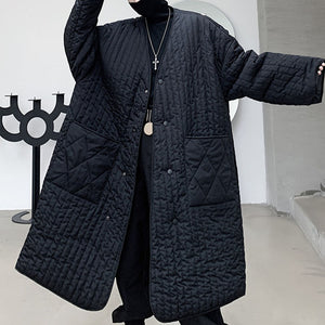 Dark Mid-Long Rhombus Plaid Jacket