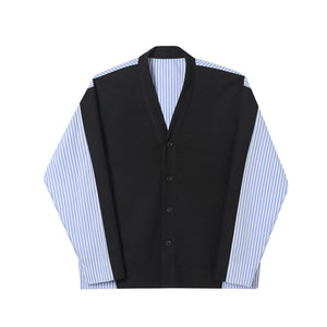 Striped Colorblock Casual Collarless Shirt Cardigan