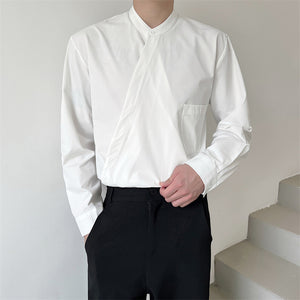 Diagonal Placket Simple Long Sleeve Shirt