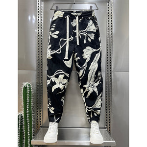 Printed Striped Cropped Harem Casual Pants