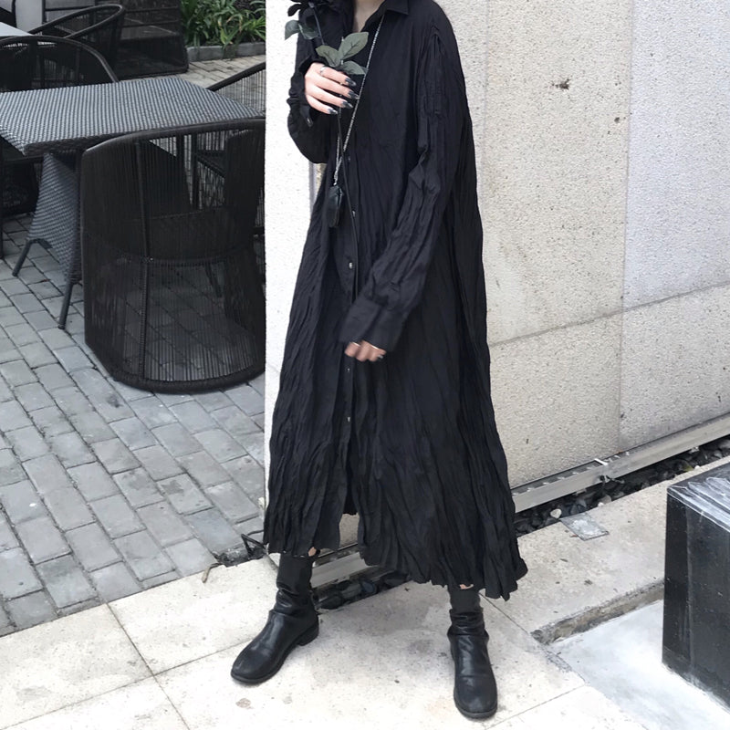 Creased Design Long Shirt Dress