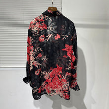 Load image into Gallery viewer, Slanted Placket Large Floral Print Shirt
