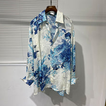 Load image into Gallery viewer, Slanted Placket Large Floral Print Shirt
