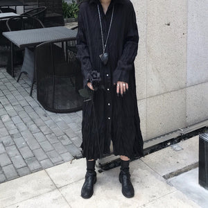 Creased Design Long Shirt Dress