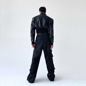 Black Short Zip PU Leather Jacket