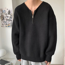 Load image into Gallery viewer, Zippered V-Neck Loose Knit Sweater
