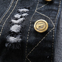 Load image into Gallery viewer, Shredded Slim Black Denim Vest
