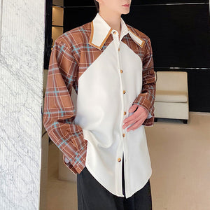 Plaid Contrast Color Long Sleeve Shirt