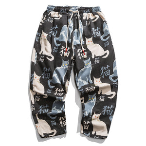 Cat Print Casual Cropped Pants