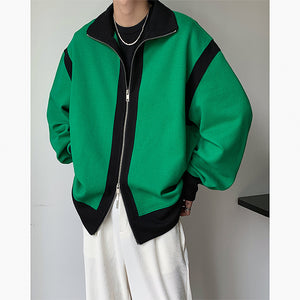 Retro Lapel Knit Colorblock Loose Jacket