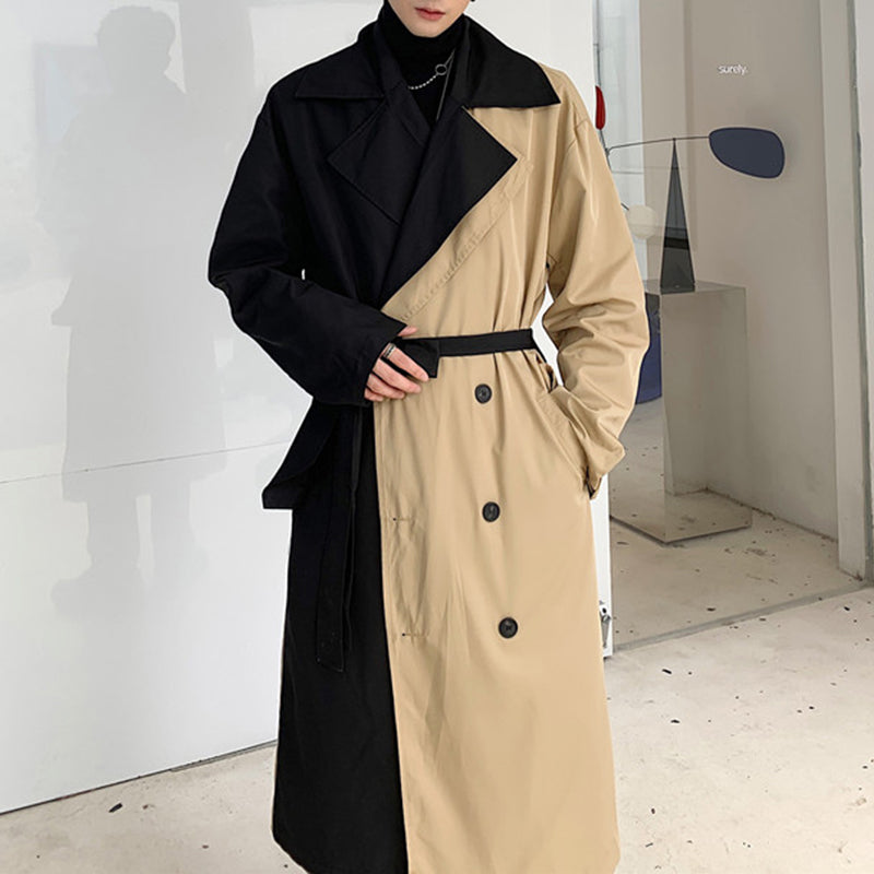 Contrast Cuban Collar Panel Trench Coat