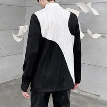 Load image into Gallery viewer, Textured Contrast Stand Collar Long Sleeve T-Shirt
