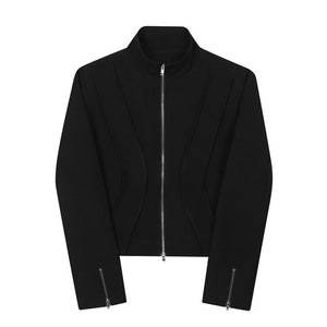 Retro Short Jacket Stand Collar Zipper Jacket