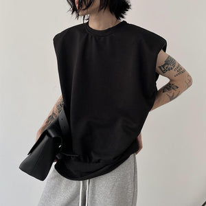 Rolled Shoulder Pads Sleeveless Tank Top