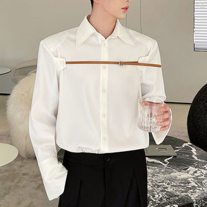 Thin Belt Trim Zip Side Open Sleeves Shirt