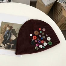 Load image into Gallery viewer, Irregular Button Trim Knitted Hat
