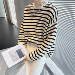 Stripes Dropped Shoulder Long Sleeves Sweater