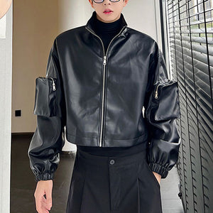 Pocket Thick Pu Leather Short Jacket