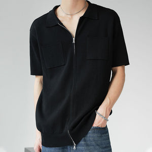 Double Zip Knit Short Sleeve T-Shirt