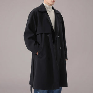 Solid Double-breasted Loose Trench Coat