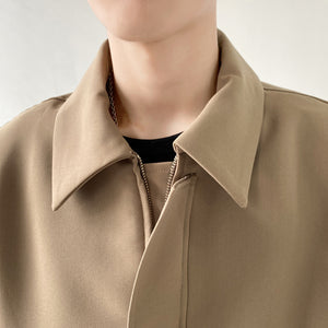 Solid Lapel Padded Shoulder Loose Jacket