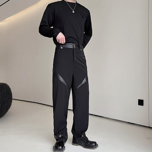 Paneled Contrast Casual Straight Pants