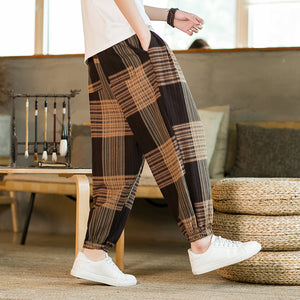 Thin Check Cropped Harem pants