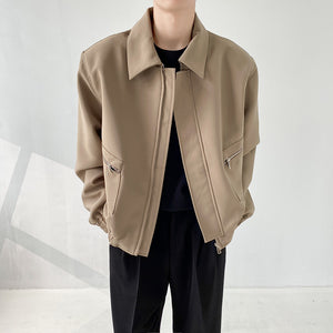 Solid Lapel Padded Shoulder Loose Jacket