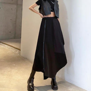 High Waist Zipper Slit A-Line Skirt