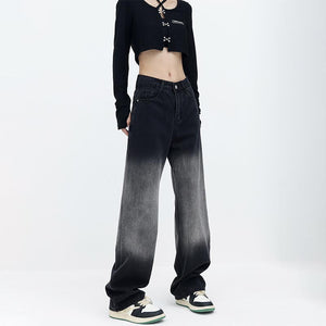 Black Gradient Straight Denim Pants