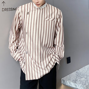 Stripes Metal Button Stand Collar Shirt