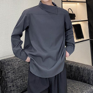 Simple Slanted Lapel Button Button Pullover Shirt