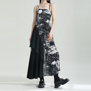 Stitching Print Irregular Sling Dress