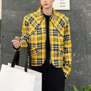 Yellow Plaid Casual Short Jacket