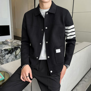 Four Bar Slim Lapel Knit Cardigan Jacket