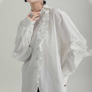 Asymmetric Collar Ruffles Mid Length Shirts