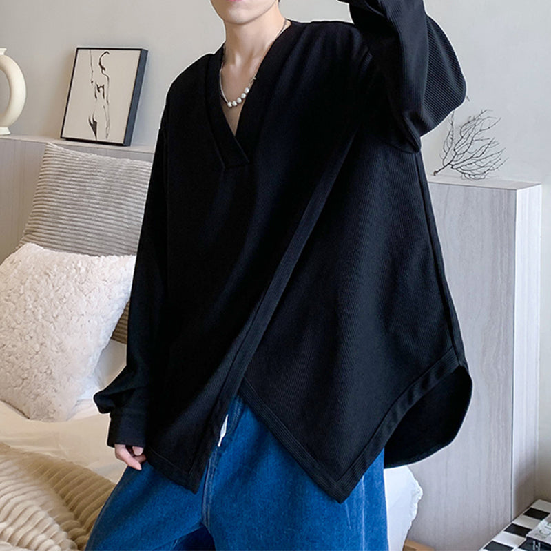 Irregular Split V-Neck Pullover T-Shirt