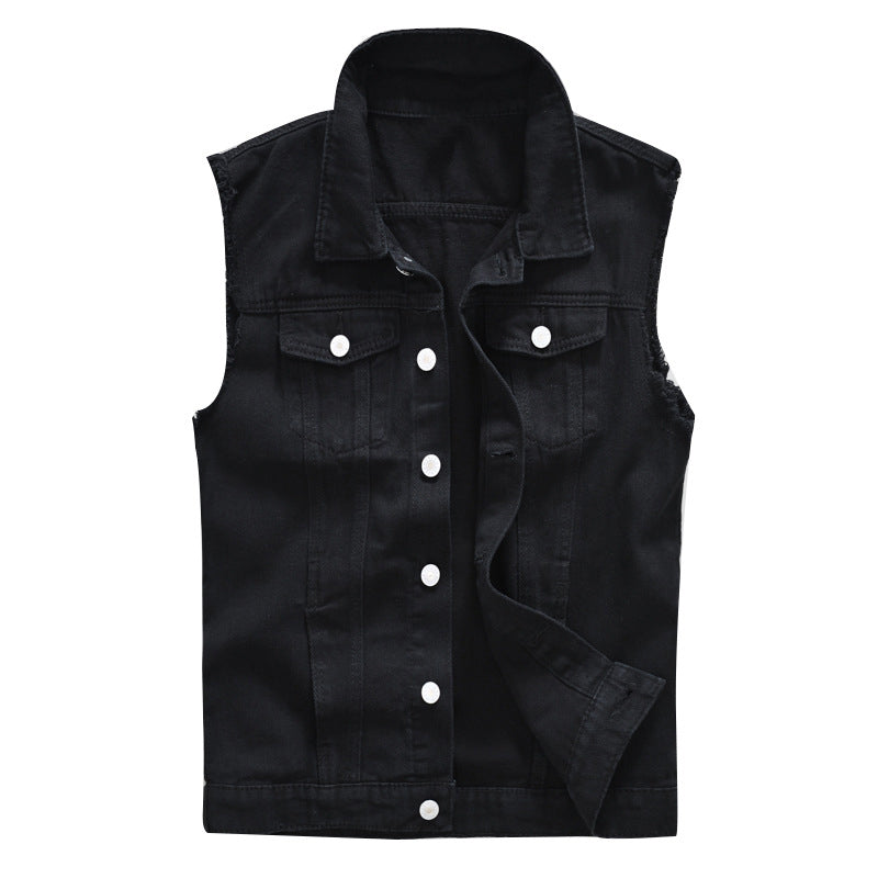 Black Single Breasted Casual Denim Vest