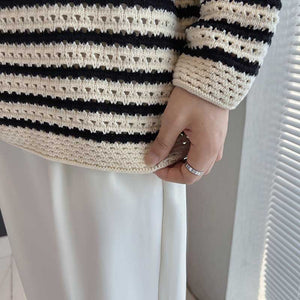 Stripes Dropped Shoulder Long Sleeves Sweater