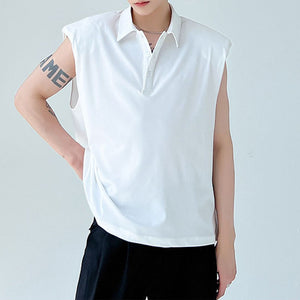 Oversized Shoulder Pads Sleeveless Lapel T-Shirt