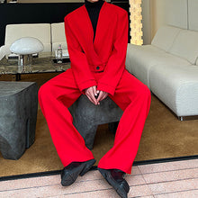 Load image into Gallery viewer, Red V-neck Blazer Wide-leg Trousers Two-piece Set
