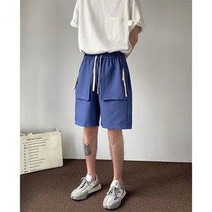 Drawstring Straight Large Pocket Cargo Cropped Shorts