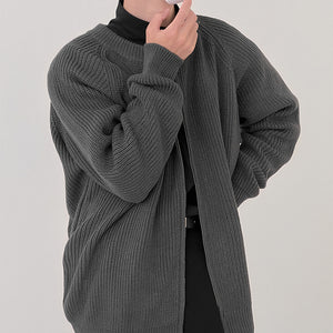 Solid Color Crew Neck Zip Cardigan