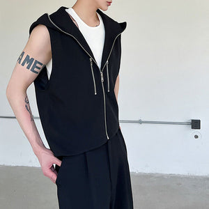 Zip Hood Sleeveless Vest Jacket