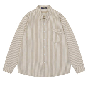 Japanese Retro Pocket Striped Shirt