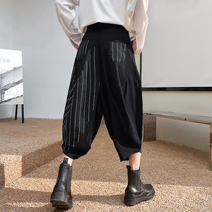 Stitching Stripe Cropped Bloomer Pants