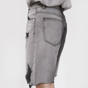 Straight Ripped Five Points Denim Shorts