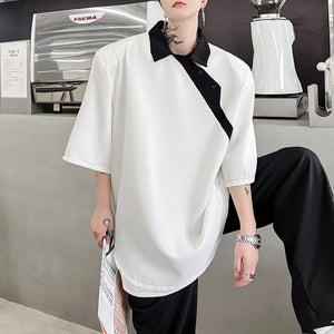 Slanted Contrast Lapel T-Shirt