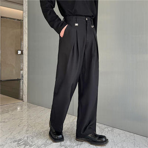 Metal Buckle Trim Casual Trousers