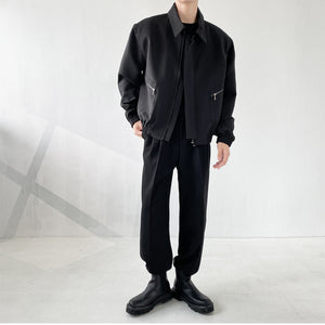 Solid Lapel Padded Shoulder Loose Jacket